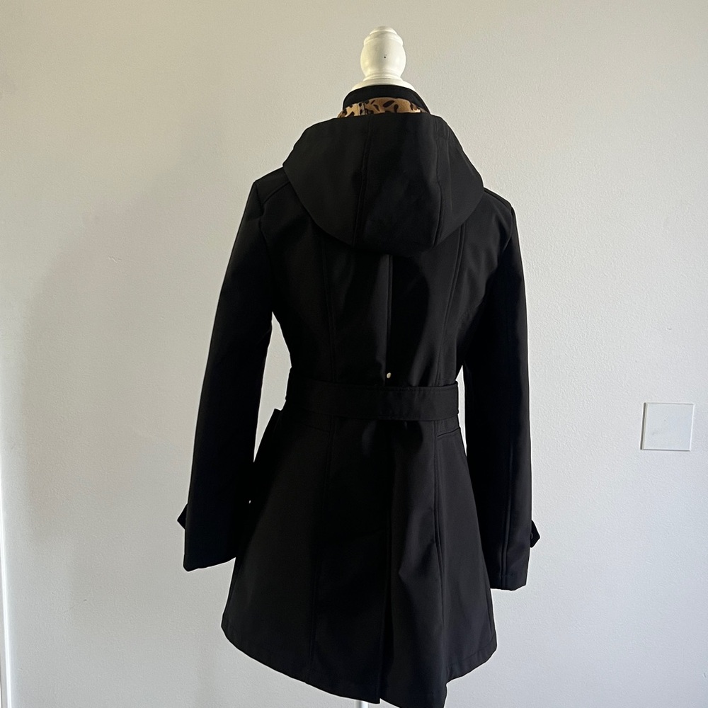 Liz Claiborne Black Trench Coat with Leopard Lining - Picture 6 of 6